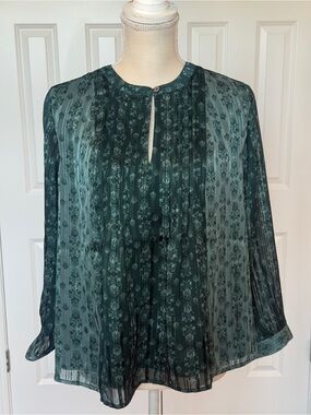 Style & Co NWT Emerald Green Women's Printed Pintuck Shine Blouse Sz S